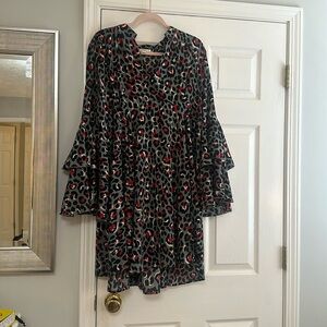 Umgee Red and grey leopard print dress. GREAT for fall!